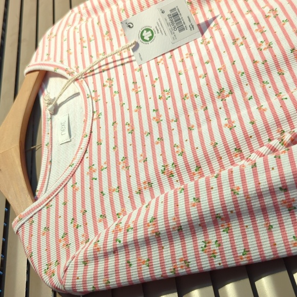 BNWT 10yrs NEXT kids organic cotton striped long sleeve floral stripes top Tee - Picture 2 of 9